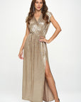 Renee C. Made in USA Sleeveless Metallic Maxi Dress