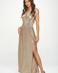 Renee C. Made in USA Sleeveless Metallic Maxi Dress