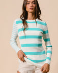 BiBi Contrast Striped Asymmetrical Hem Knit Top