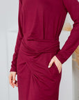 Waist Wrap Dress-with Pockets-SOLID