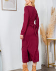 Waist Wrap Dress-with Pockets-SOLID