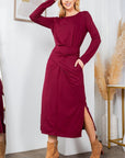 Waist Wrap Dress-with Pockets-SOLID