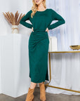 Waist Wrap Dress-with Pockets-SOLID