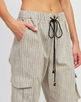 Emory Park Striped Cargo Pants with Waist Drawstring