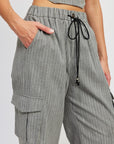 Emory Park Striped Cargo Pants with Waist Drawstring