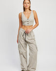 Emory Park Striped Cargo Pants with Waist Drawstring