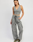 Emory Park Striped Cargo Pants with Waist Drawstring