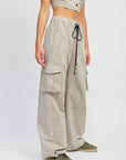 Emory Park Striped Cargo Pants with Waist Drawstring