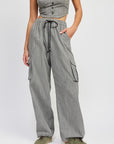 Emory Park Striped Cargo Pants with Waist Drawstring