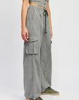 Emory Park Striped Cargo Pants with Waist Drawstring