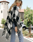 Leto Accessories Buffalo Check Tassel Poncho