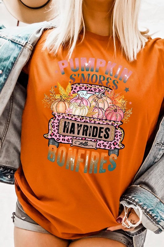 Pumpkin, Hayrides, Bonfires, Smores Graphic Tee