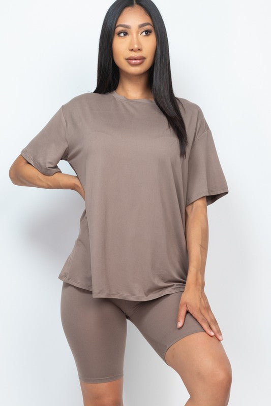Loose Fit Top Oversize Shirt & Biker Shorts Set