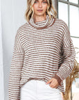 Turtle Neck Striped Knit Sweater Poncho Top