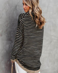 Turtle Neck Striped Knit Sweater Poncho Top