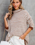 Turtle Neck Striped Knit Sweater Poncho Top