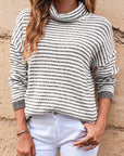 Turtle Neck Striped Knit Sweater Poncho Top