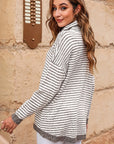 Turtle Neck Striped Knit Sweater Poncho Top