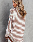 Turtle Neck Striped Knit Sweater Poncho Top