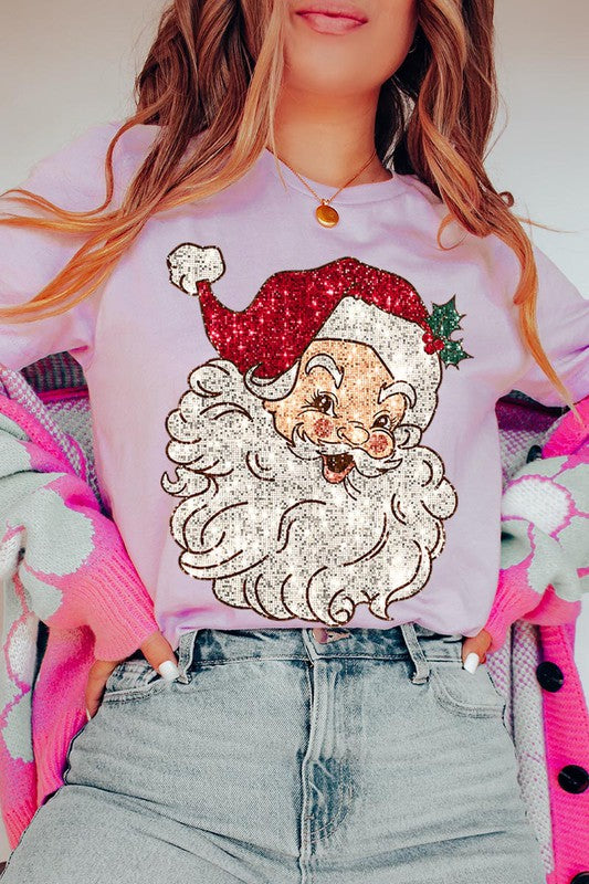 Faux Sequin Santa Graphic Tee