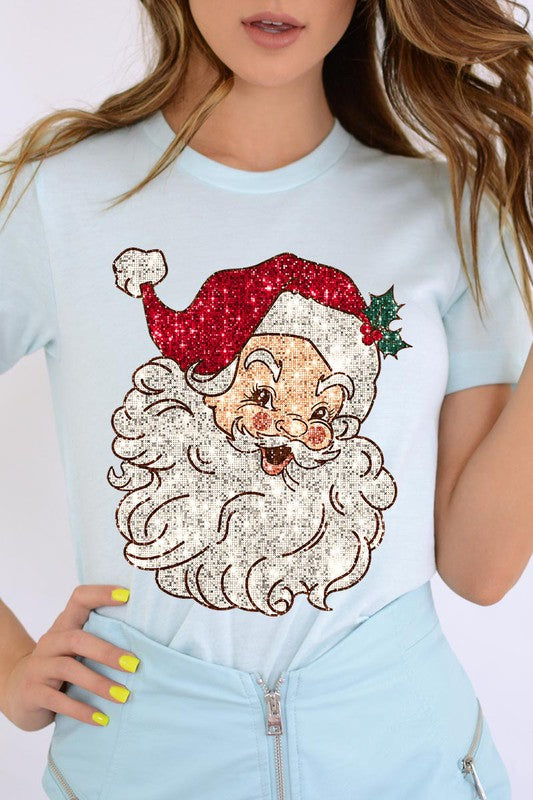 Faux Sequin Santa Graphic Tee