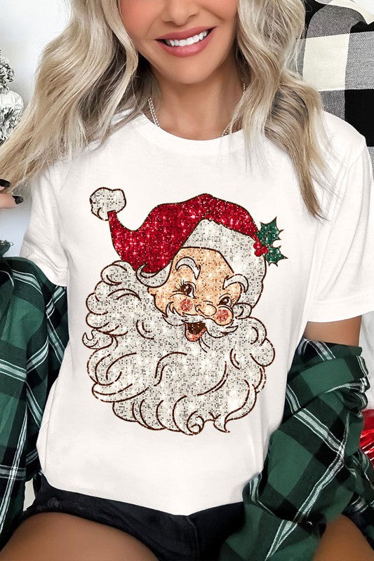 Faux Sequin Santa Graphic Tee