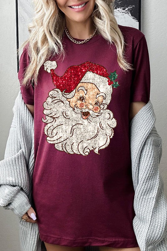 Faux Sequin Santa Graphic Tee