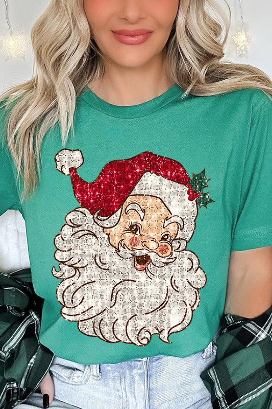 Faux Sequin Santa Graphic Tee