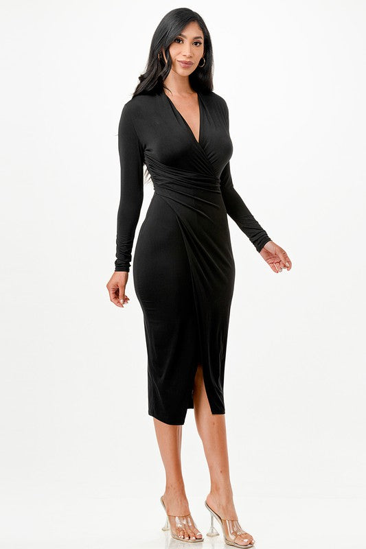 La Scala Criss Cross Long Sleeve Midi Dress