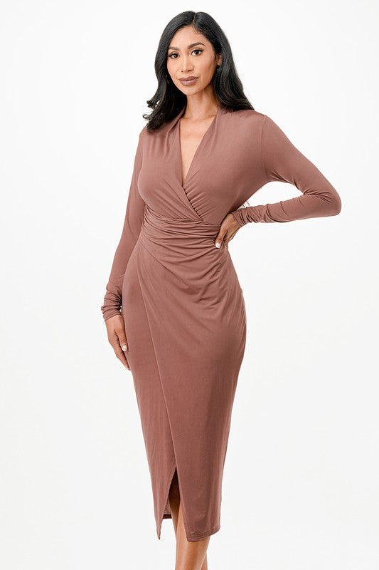 La Scala Criss Cross Long Sleeve Midi Dress