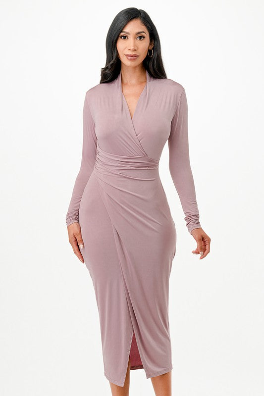 La Scala Criss Cross Long Sleeve Midi Dress