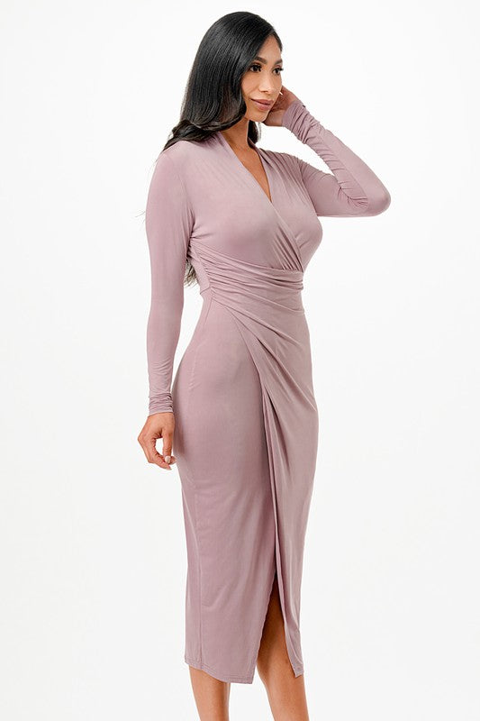 La Scala Criss Cross Long Sleeve Midi Dress