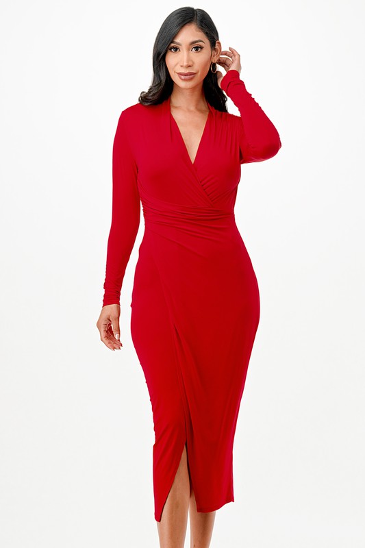 La Scala Criss Cross Long Sleeve Midi Dress