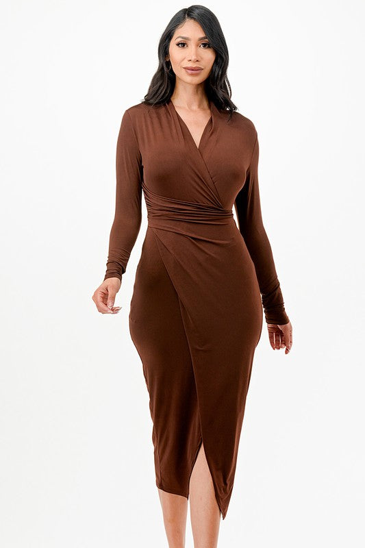 La Scala Criss Cross Long Sleeve Midi Dress