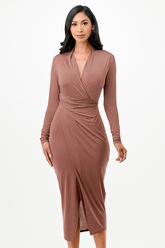 La Scala Criss Cross Long Sleeve Midi Dress