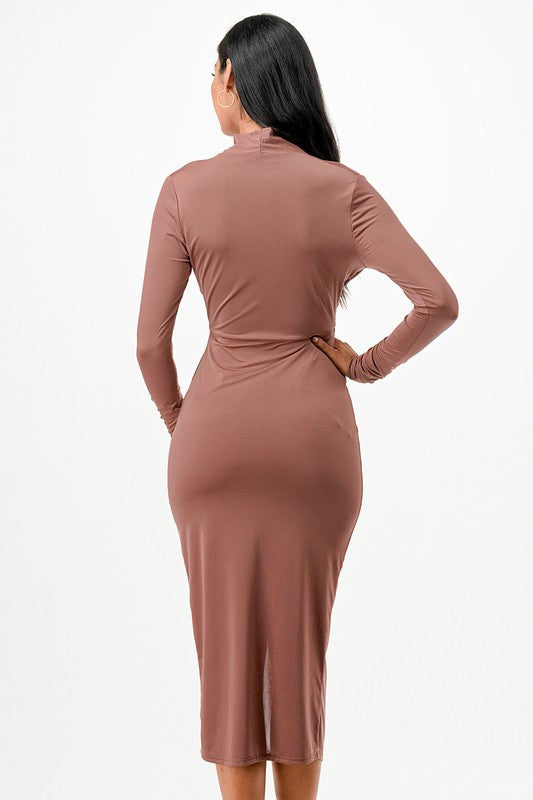 La Scala Criss Cross Long Sleeve Midi Dress