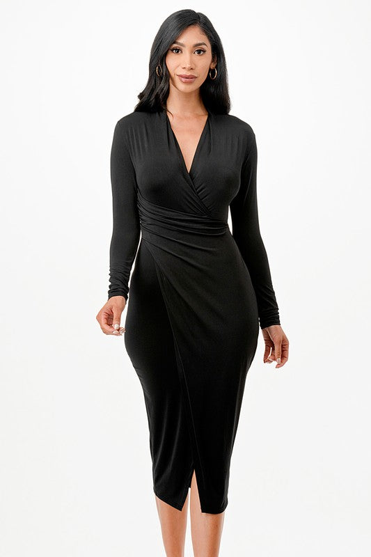 La Scala Criss Cross Long Sleeve Midi Dress