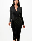 La Scala Criss Cross Long Sleeve Midi Dress