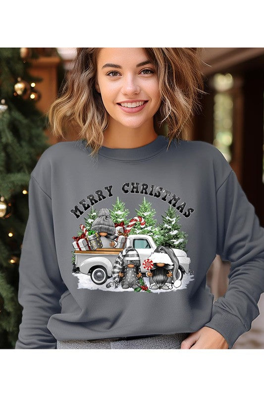 Merry Christmas Gnomies Unisex Fleece Graphic Sweatshirt