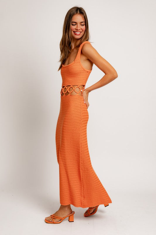 LE LIS Square Neck Sleeveless Crochet Midi Dress