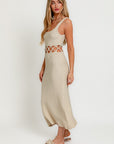 LE LIS Square Neck Sleeveless Crochet Midi Dress