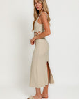 LE LIS Square Neck Sleeveless Crochet Midi Dress