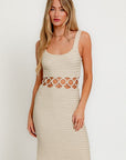 LE LIS Square Neck Sleeveless Crochet Midi Dress