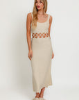 LE LIS Square Neck Sleeveless Crochet Midi Dress