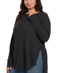 Zenana Plus Melange Baby Waffle Long Sleeve Top