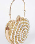 Pearl Studded Heart Shape Top handle Clutch