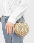 Pearl Studded Heart Shape Top handle Clutch