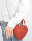 Glitter Top Handle Heart Shape Swing Bag