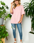 e Luna PLUS Solid Ruffled Sleeve Loose Top