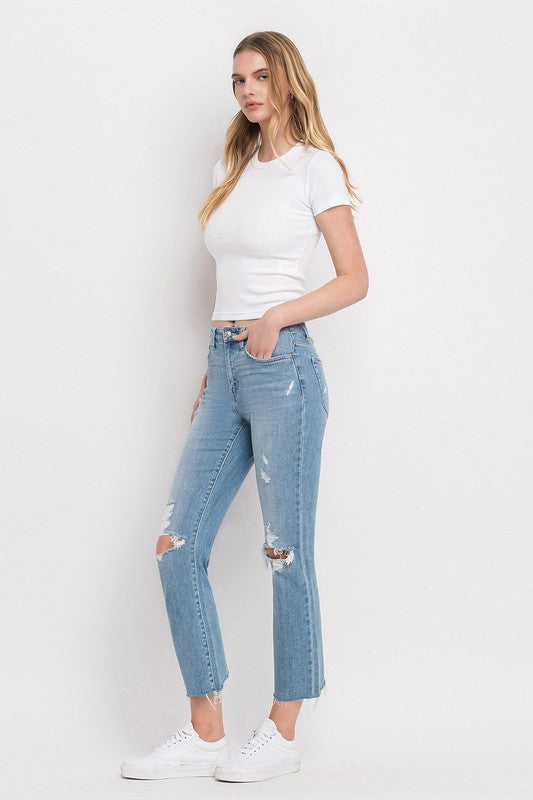 Flying Monkey High Rise Distressed Cropped Straight Jeans